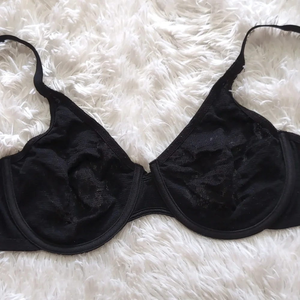 Wacoal Black Nylon Sheer Stretch Lace Unlined Underwire Full Cup Bra Size 34D